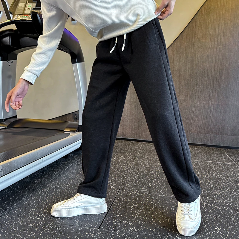 

Casual Knitted Sweatpants Elastic Waist Straight Leg Long Trousers Polyester Lenzing Nylon Wool Spandex Urban Faion Bla