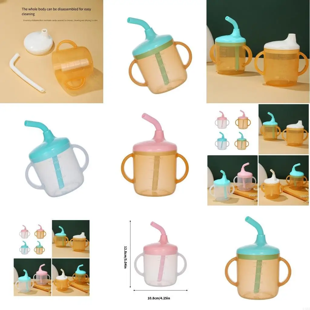 

Infant Learning Cup Feature 220ml Capacity Drinking Cup Leak Resistant Lid and Gentle Straw for Daily Home L8RB