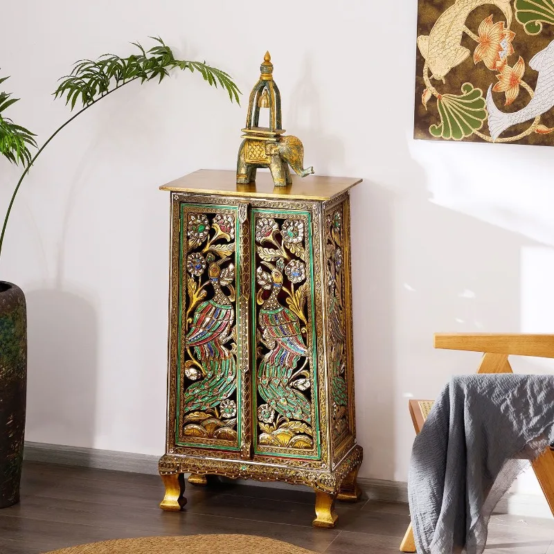 Hollow pumpkin flower engraved entrance cabinet, side cabinet, decorative storage cabinet, coffee table side cabinet