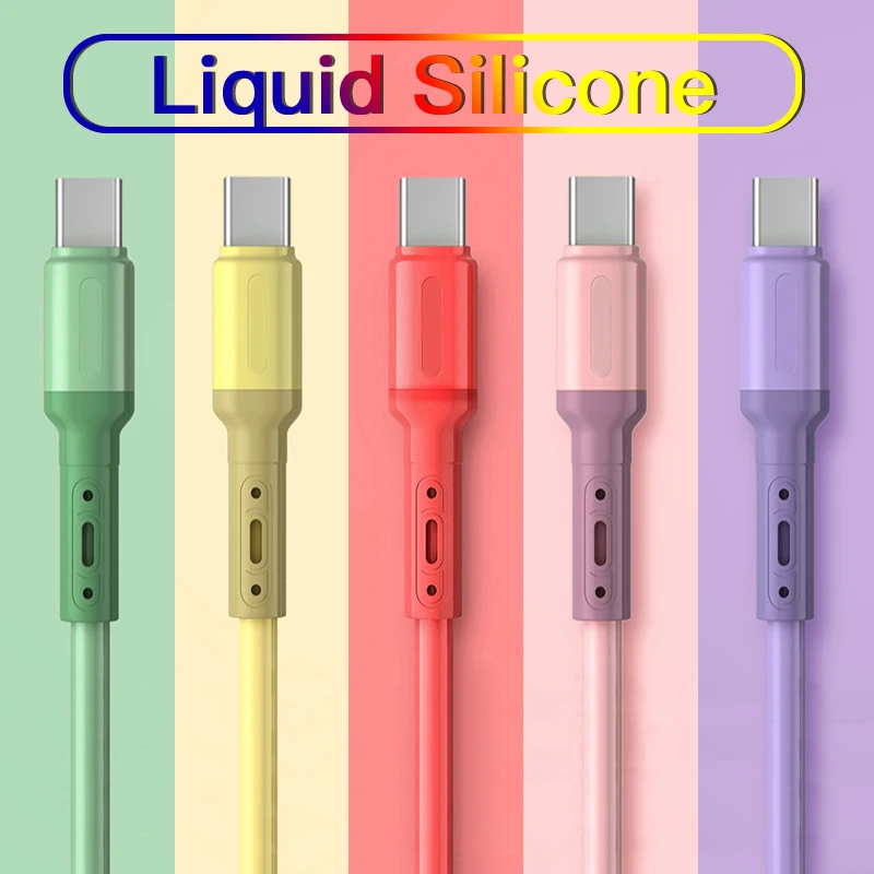Cable USB tipo C de carga rápida, silicona suave líquida, para Huawei, Xiaomi, 1/1.5/2M, cable cargador USB-C