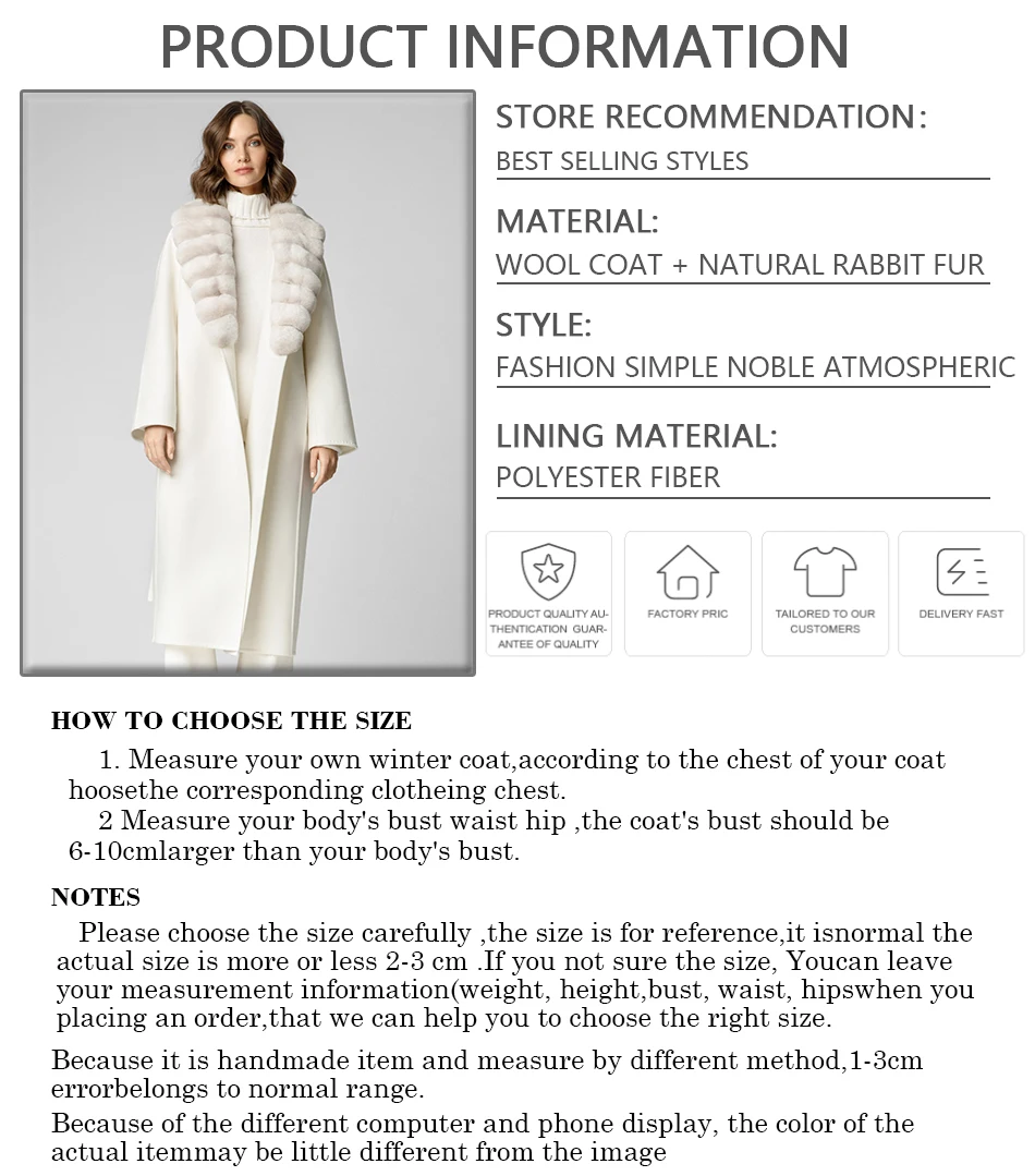 Women Wool Coats Winter Real Rabbit Fur Collar Coat Women New Cashmere Wool Long Coat Luxury High Quality