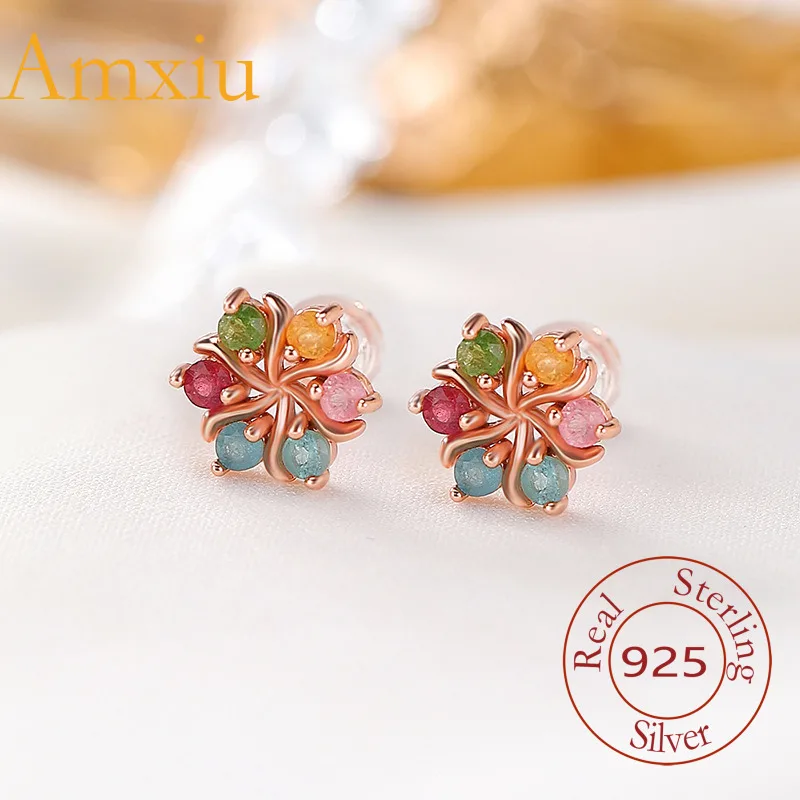 

Серьги Amxiu из стерлингового серебра 925, цветной турмалин, розовое золото, карамельный цвет, круглые серьги с цветком сливы