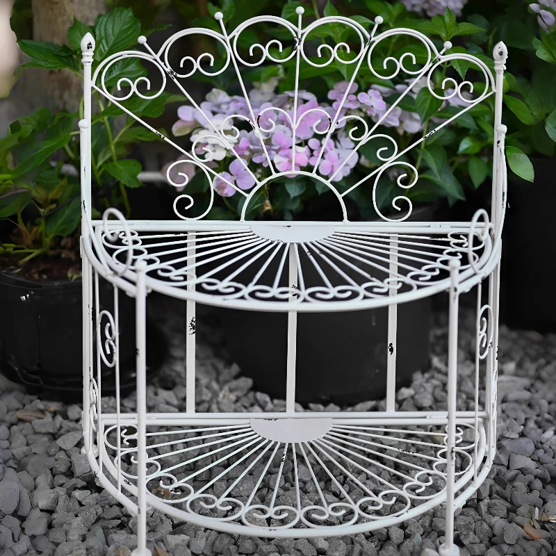Metal Flower Stand for Outdoor Garden Rustic Iron Plant Shelf Multi Tier Hanging Basket Holder Decorative Display Rack for Plant