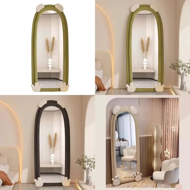 Full Length Floor Mirror with Flannel Frame HD Wall Leaning Glass for Bedroom Dorm Home Decor