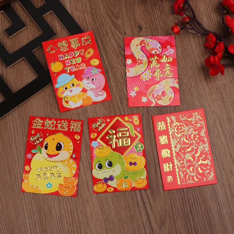 6Pcs 2025 Year Of The Snake Spring Festival Red Envelope Lunar New Lucky Money Chinese Packet For Envelopes Money Paper Bag