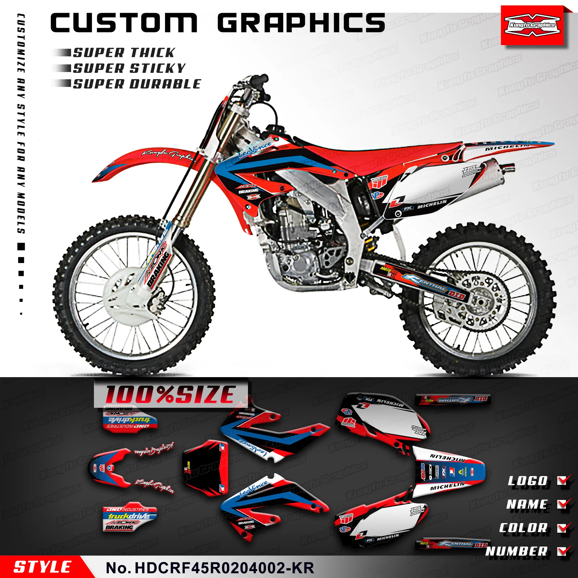 

KUNGFU GRAPHICS Dirt Bike Stickers MX Custom Vinyl Decal for Honda CRF450R 2002 2003 2004, HDCRF45R0204002-KR