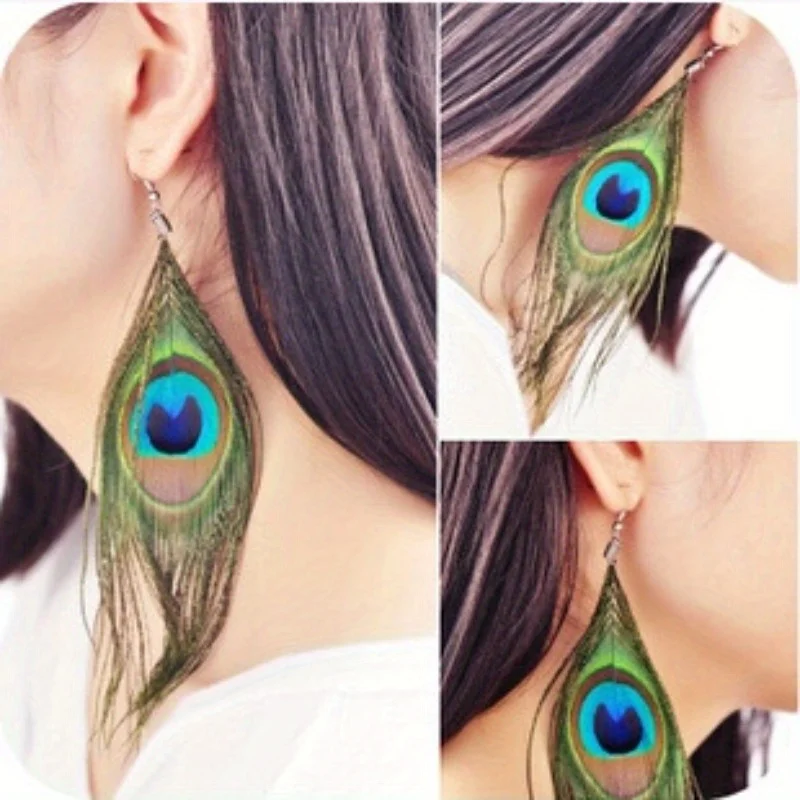 

Elegant Ethnic Style Earrings for Vacation and Leisure, Peacock Feather Earrings for Women