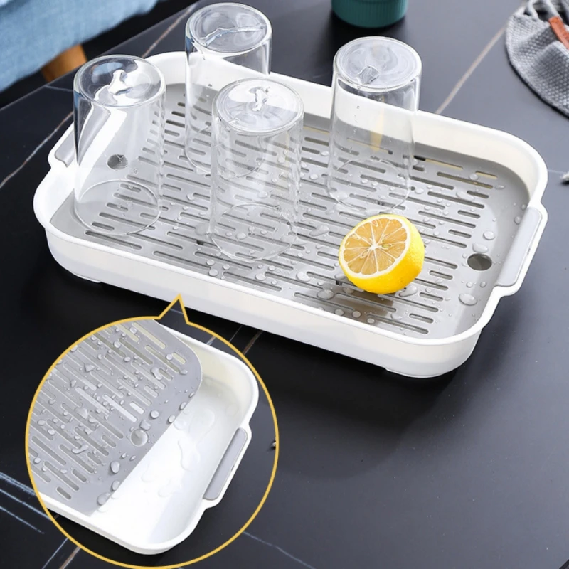 

Cup Storage Tray Double Layer Dish Drainer Fruit Vegetable Water Drain Racks Washing Drying Rack Serving Plate Kitchen Organizer