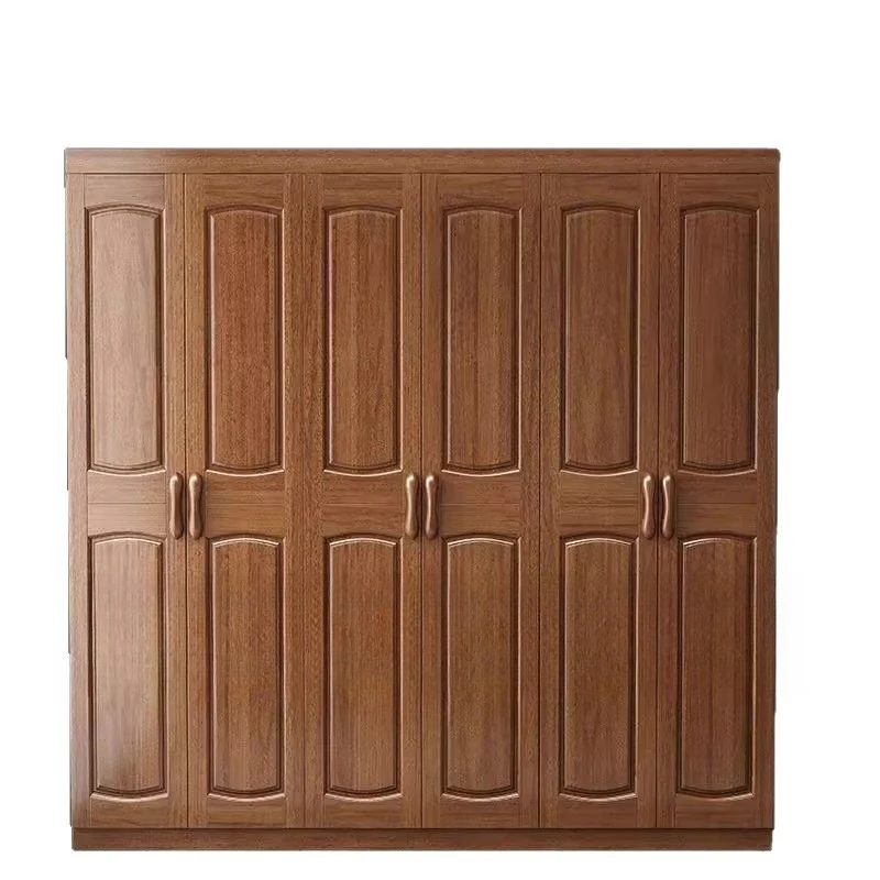 Solid wood log All solid wood wardrobe Opposite door Wooden three four five door New Chinese wardrobe