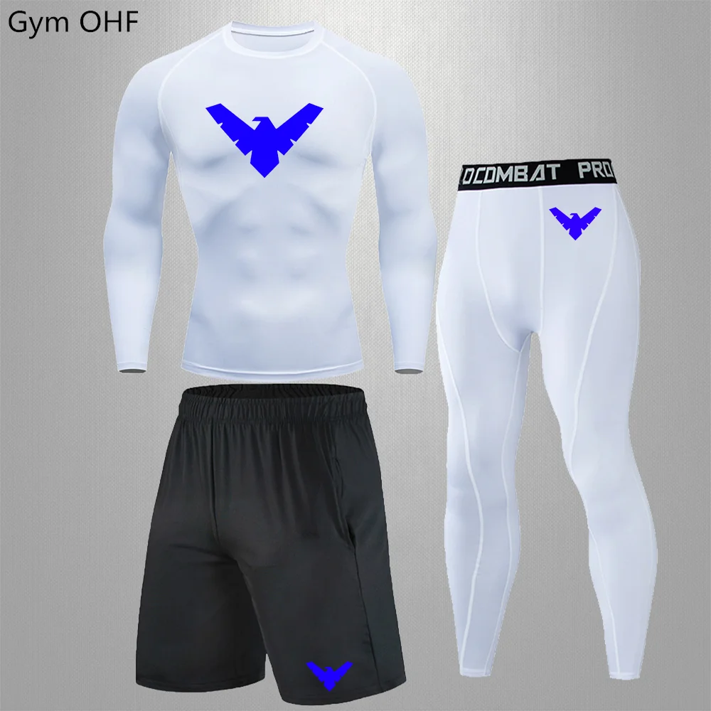 Nightwing męska kompresyjna odzież sportowa rajstopy na siłownię odzież treningowa trening Jogging zestaw do biegania dres Rashguard dla mężczyzn