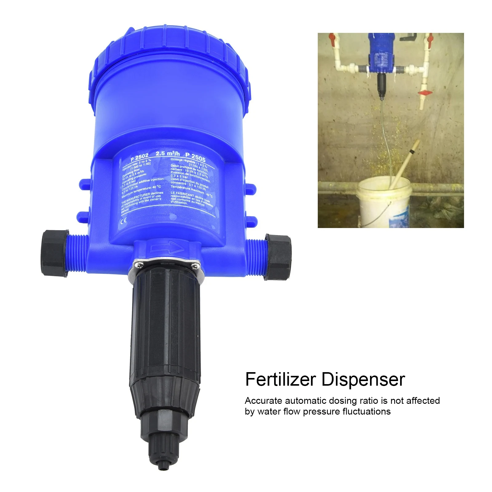 Fertilizer Dosing Pump G3/4 to G1 Male Thread Fertilizer Injector Chemical Liquid Doser Dispenser Dosing Pump 0.2-2%