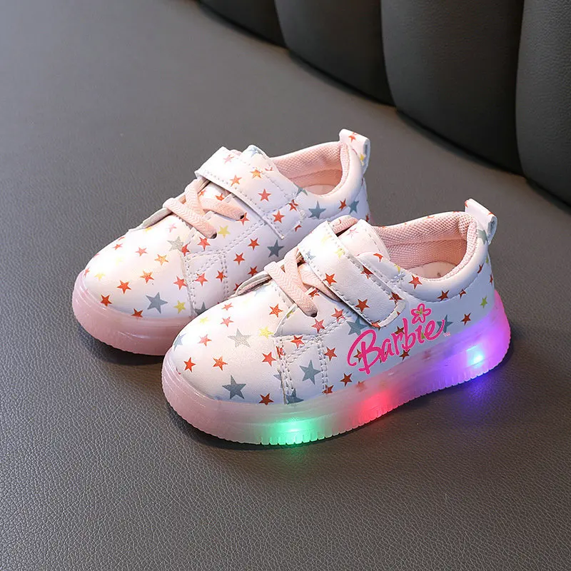 Children\'s Barbie Flash Shoes LED luminous sneakers casual sports Soft soled walking shoes for boys and girls Size 21-30