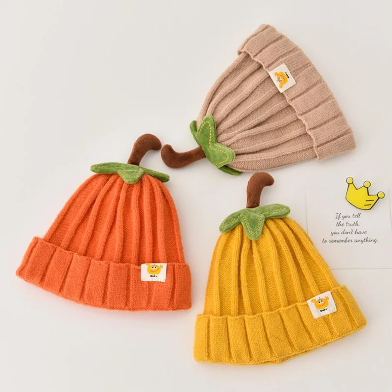 Winter Baby Knitted Hat Cute Pumpkin Toddler Beanies 6-36 Months Boy Girl Thick Woolen Warm Crochet Bonnet Children Pullover Cap, image 5