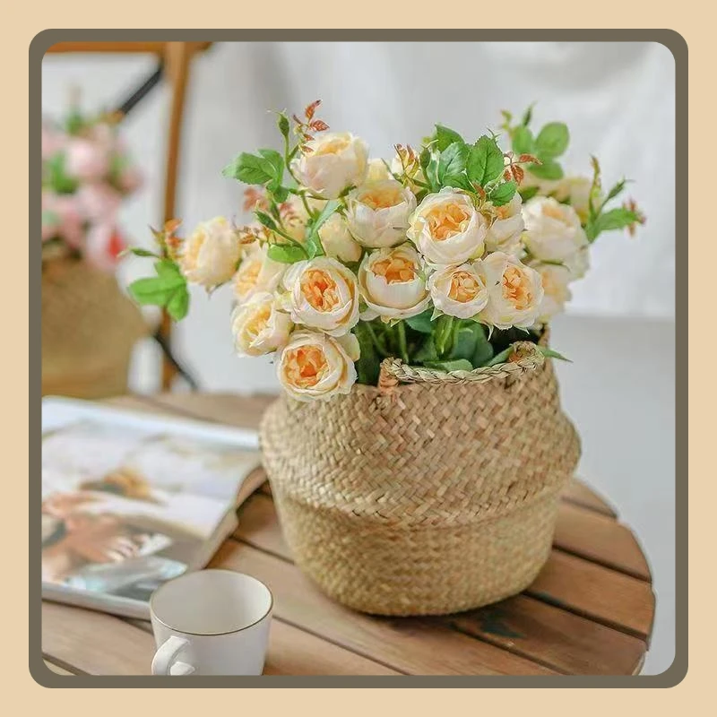 

Home Decor Natural Seaweed Wicker Basket Handmade Plant Pot Cover Storage Organizer Rustic Rattan Cesta Mimbre Indoor Decoration