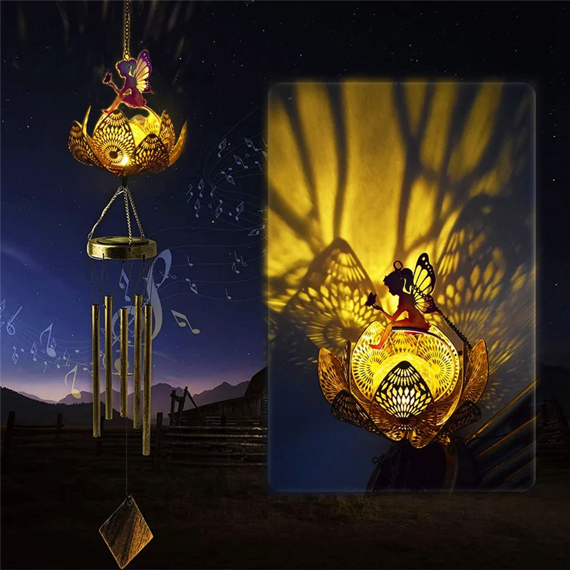 AB68 الجنية الشمسية الرياح الدقات للخارج، شنقا البستنة هدية لجميع أمي النساء الجدة زوجة، هدية عيد ميلاد الذهب