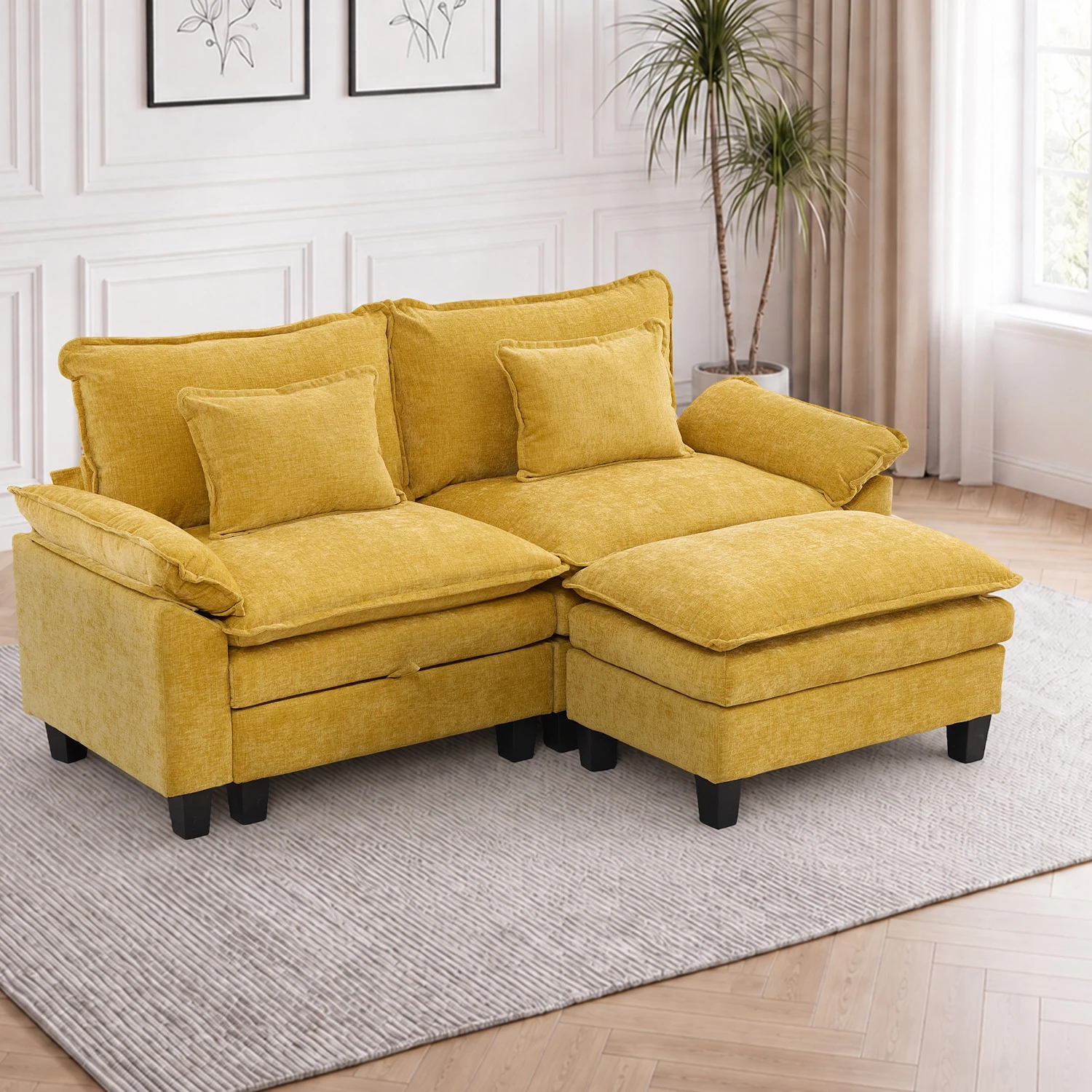 TCGBKAF 84.9 INCH Convertible U-Shaped Cloud Sectional Couch, Modular 5-8 Person Sofa with Deep Cushioned Seats, Pillow Arms, Ottoman and Decor Pillows, Pet-Friendly Easy Setup Indoor Furniture