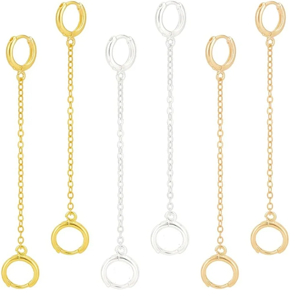 

3 пары затычек для ушей, держатель для сережек, 2,9 ~ 3,1 дюйма, анти-потерянные зажимы для ушей, подвеска, латунная подвесная цепочка для сережек, комплект для изготовления затычек для ушей