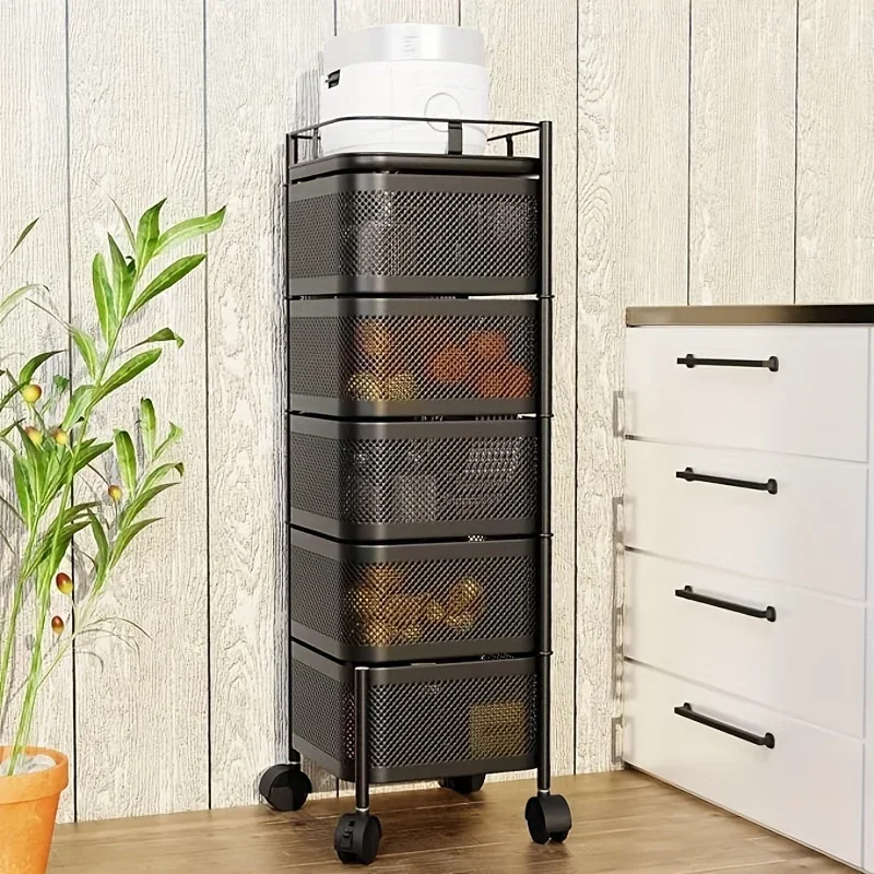 3-Tier/5-Tier Metal Rolling Storage Cart, Large Capacity Organizer for Kitchen, Office, Living Room, Fruit & Vegetable Stand