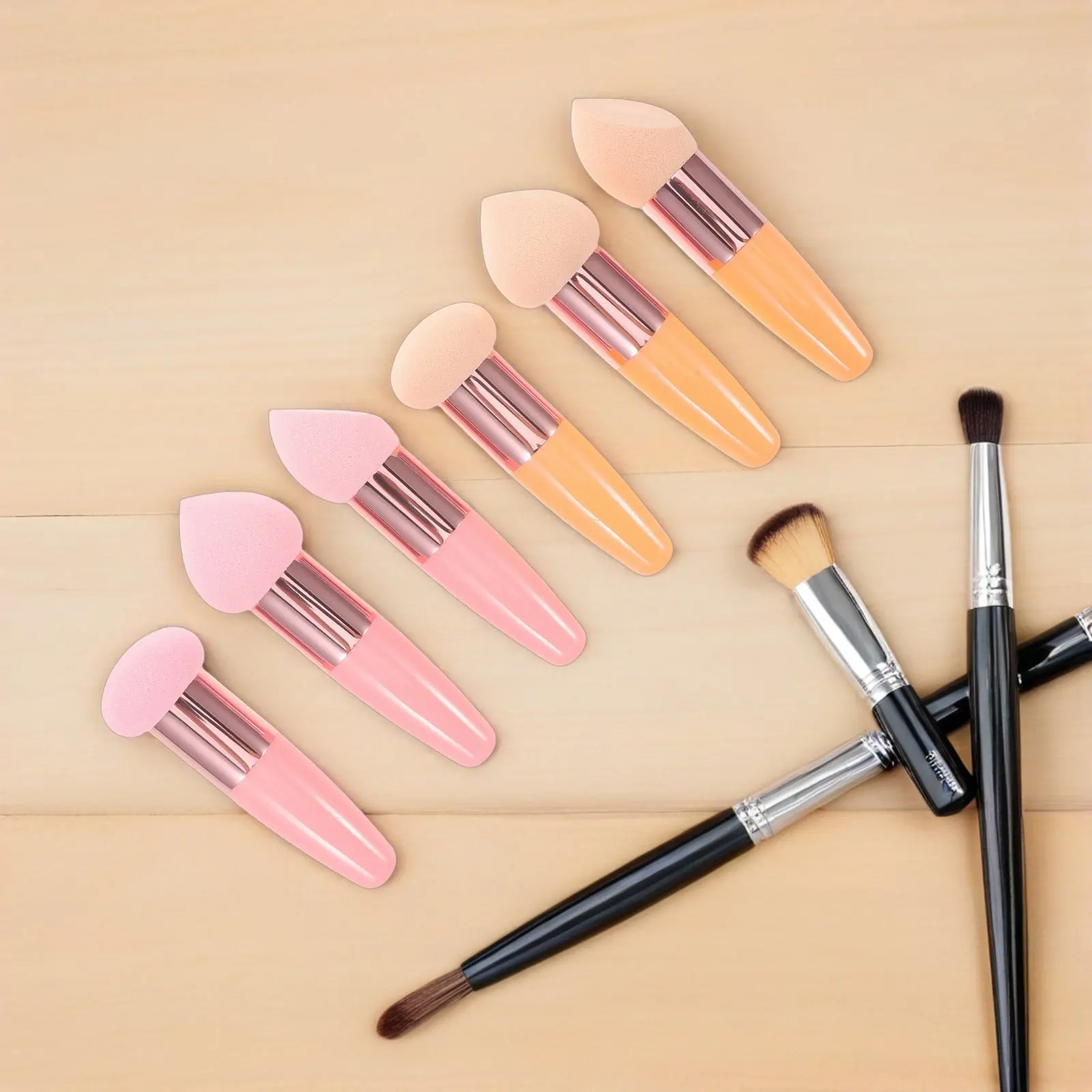 6Pcs Dual-Tone Round Makeup Sponge Set Foundation Blending Sponge Beauty Egg for Liquid Powder Foundation Wet Dry Application