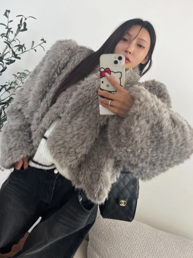 

Winter New Loose Fluffy Jaet Women's Faionable Luxury Warm Coat with Scarf Trendy Korean Sle Regular Fit All Seasons