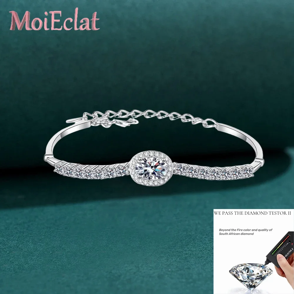 

Luxury Blue Oval Wrapped Moissanite 2.4ct Bracelet, Platinum PT950 Shiny Row Diamond Design Glamorous Women's Wedding Jewelry