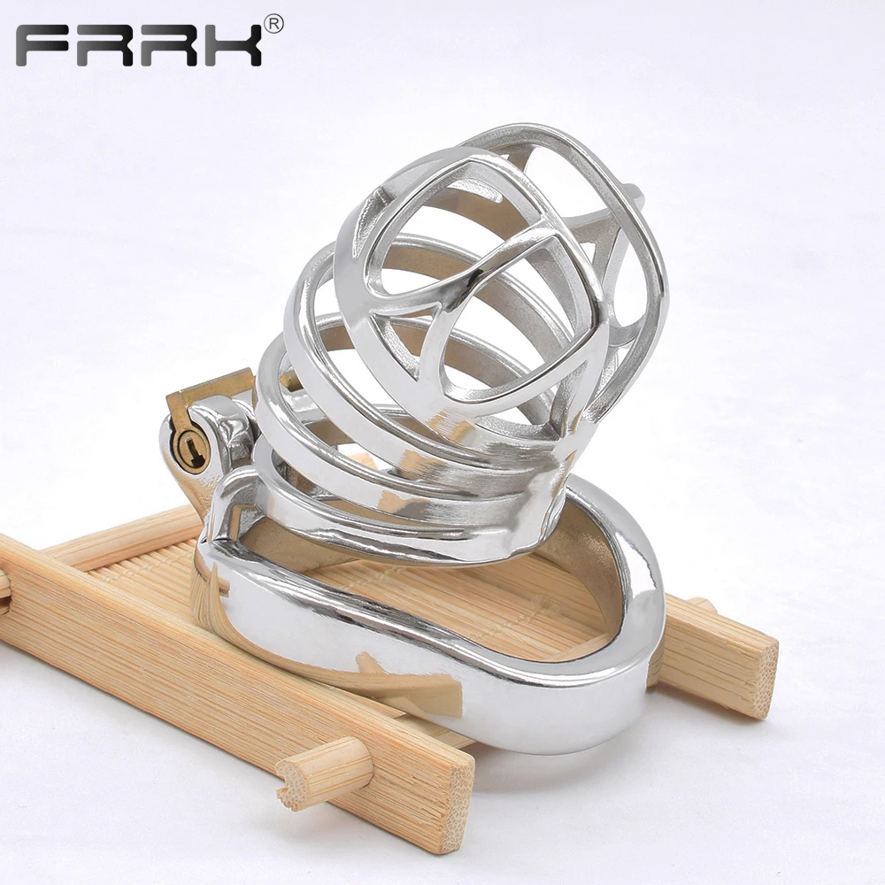 FRRK Male Chastity Penis Cage SG Metal Cock Rings Steel Bondage Devices BDSM Securely Locked Adult Sex Toys for Men CBT Play