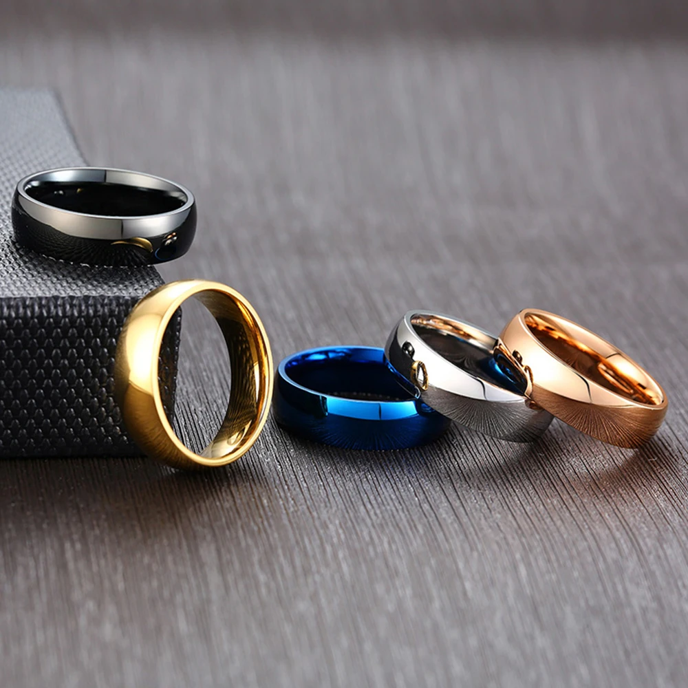 Unisex 6mm Classic Black Blue Rose Gold Color Men Rings Fashion Jewelry Stainless Steel Big Size 4 5 6 7 8 9 10 11 12 13 14 15