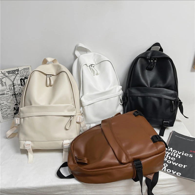 Large Minimalist Japanese Solid Color Women's Leather Backpack Women's Travel Bag Youth Girl Cute Schoolbag Backpack Women