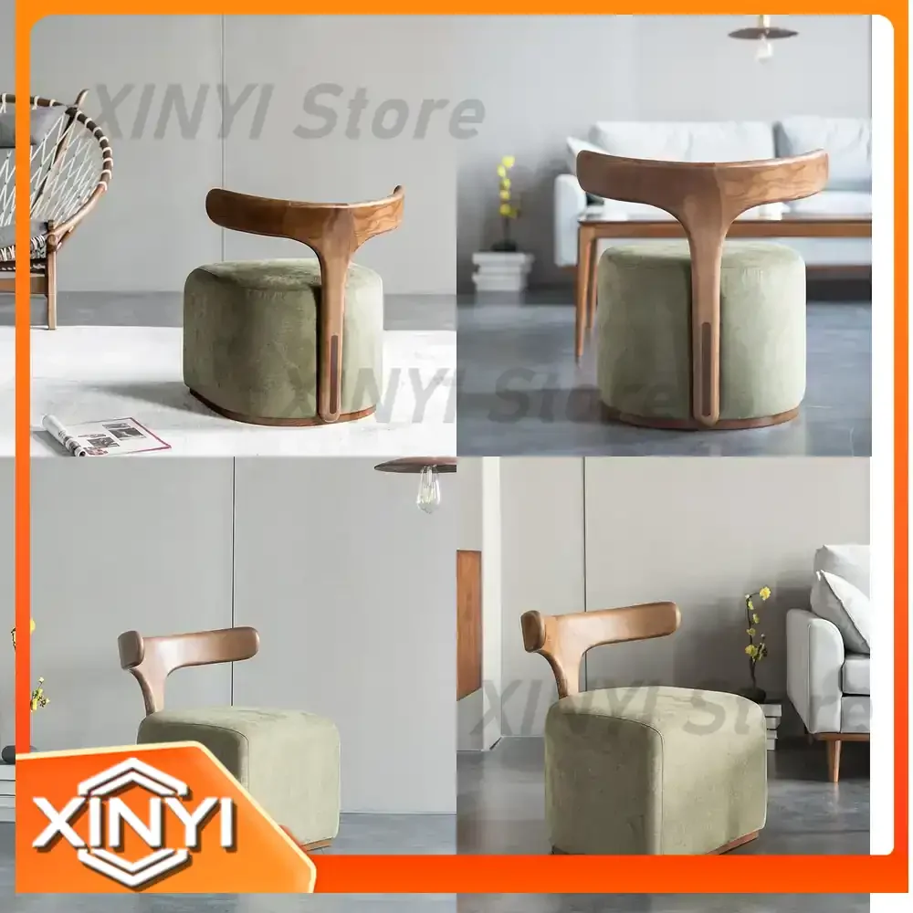 Nordic Smile Stuhl für Esszimmer Moderner Designer Massivholz Rückenlehne Stoff Freizeitstuhl Hocker zum Schuhwechseln