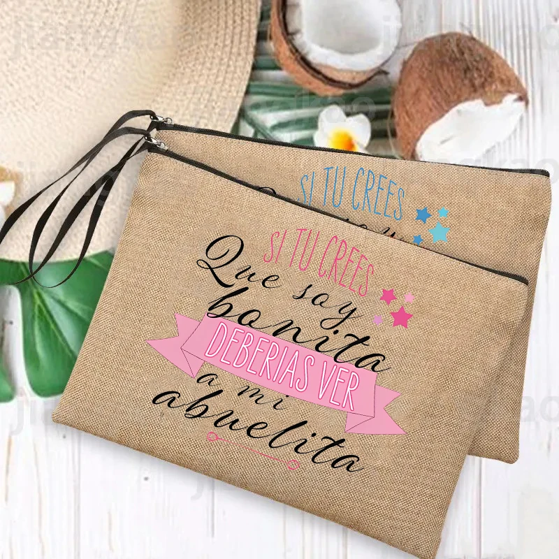 If You Think I'm The Most Beautiful, You Should Look At My Grandmother Print Makeup Bag  Linen Pouch Grandparent Days Gifts