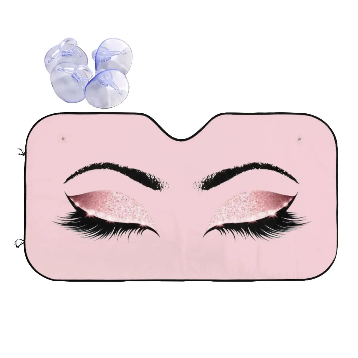 Parasol plegable para ventana delantera de coche, Reflector de calor, ojo rosa, dibujos animados, parabrisas, pestaรฑas, 76x140cm