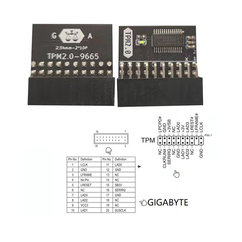 (Oferta limitada) Módulo de seguridad cifrado TPM 2,0 Tarjeta de placa base de 20 pines Módulo TPM2.0 para placa base ASUS Gigabyte
