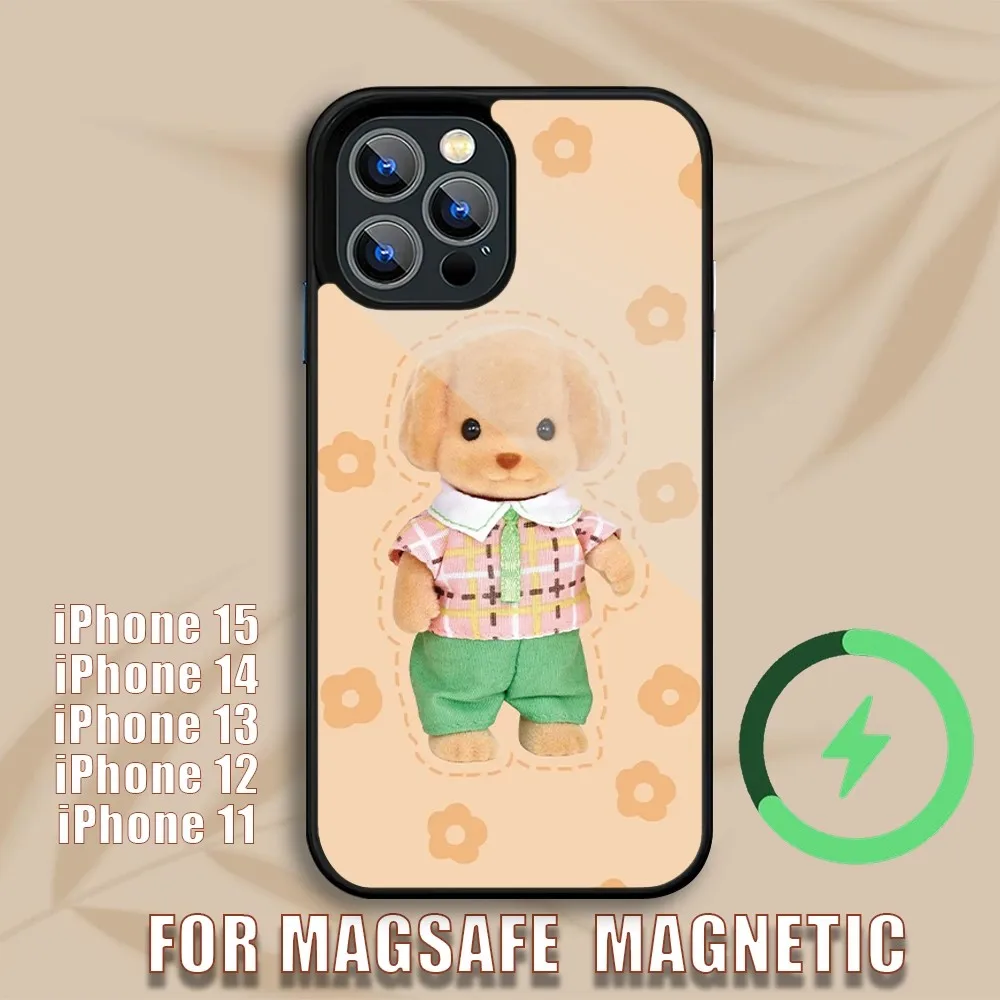 Cute S-Sylvanian Families dog Phone Case For iPhone 15 14 13 12 11 Pro Max Plus Magsafe Magnetic Wireless Charging Cover