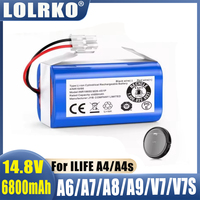 Original 14.8V 6800mAh Robot Vacuum Replacement Battery For ILIFE A4,A4s,A6,A7,A8,A9,V7,V7S Robot INR18650 M26-4S1P Batteries
