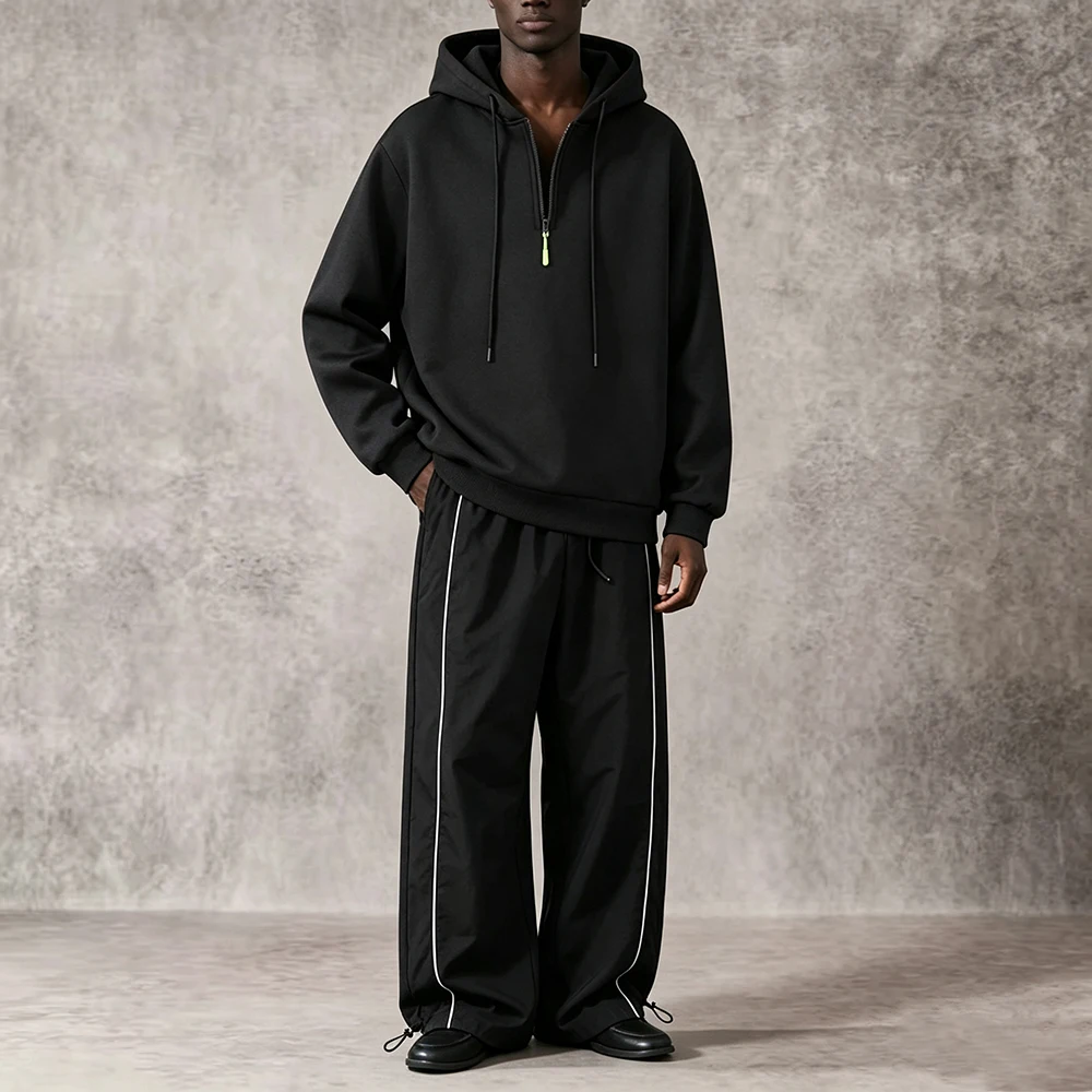 Men Tracksuit Half Zip Drawstring Pullover Side Stripes And Adjustable Drawstring Hem Trousers Set For Street Casual Daily Wear