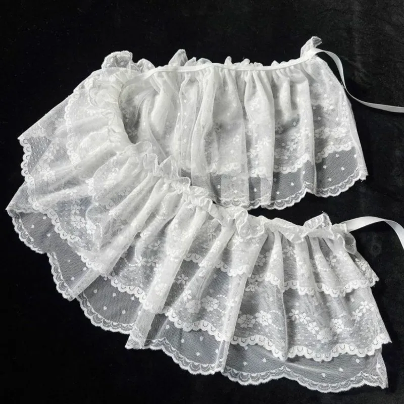ホワイトレースメッシュペプラムスカート夏の女性用ジーンズ装飾女性用Y2K韓国レースミニレイヤードスカート