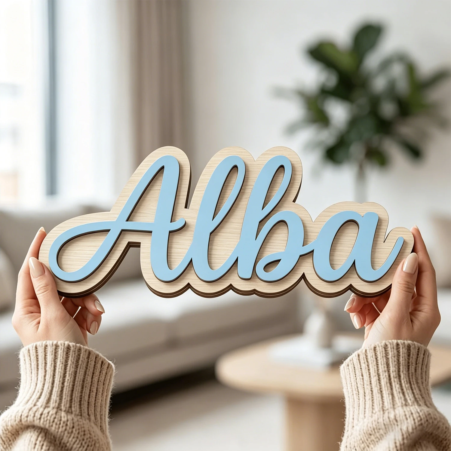1pc Custom Double Layer Cursive Wooden Name Sign Personalized Text Door Wall Table Home Decor Gift