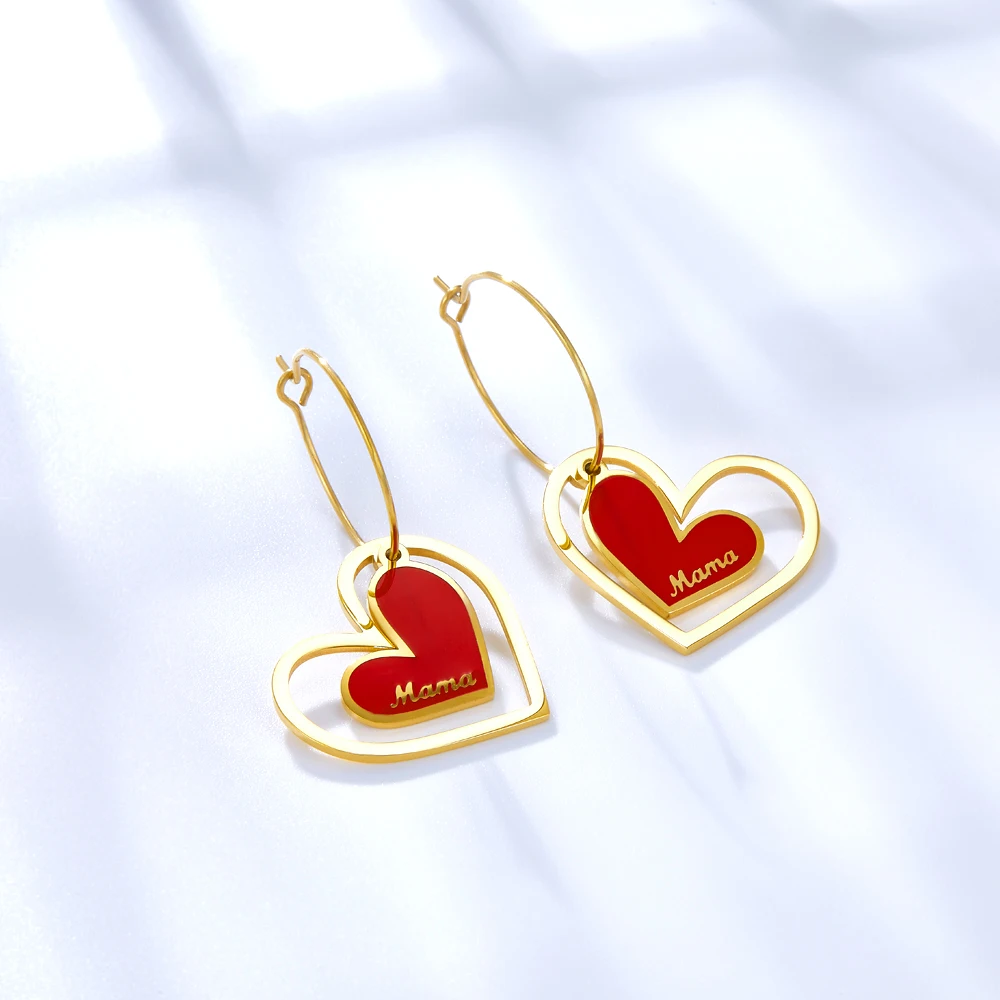Fashion Heart Stainless steel Big Hoop Earrings for Women Gold Color Lovers Jewelry Stainless Steel Double Heart Earrings Weddin