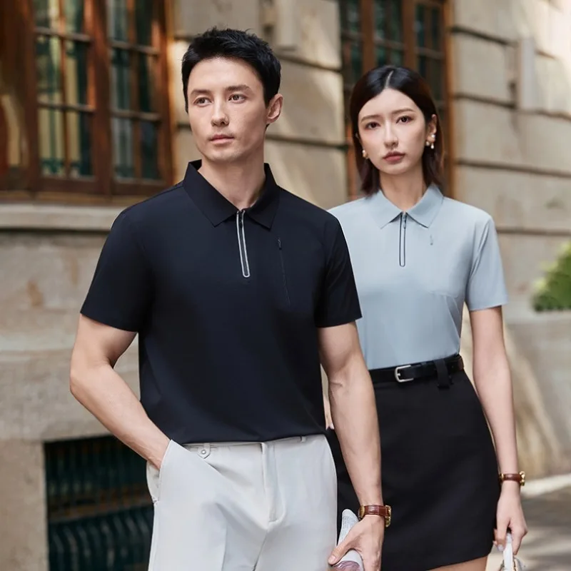 Summer Comprehensive Training Fashion Ice Silk Quick Drying Polo Shirt for Couples Outdoor Sweat Absorbing Short Sleeved T-shirt