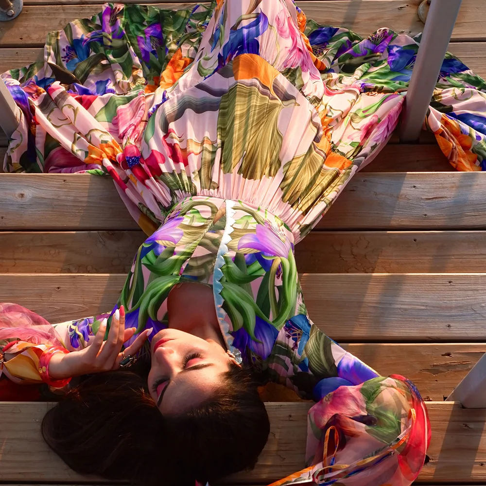 

Women's Bubble Mesh Long-Sleeved V-Neck One-Piece Swimsuit Skirt Set Beach Swimming Suit Maillot De Bain Femme 2025 New Style