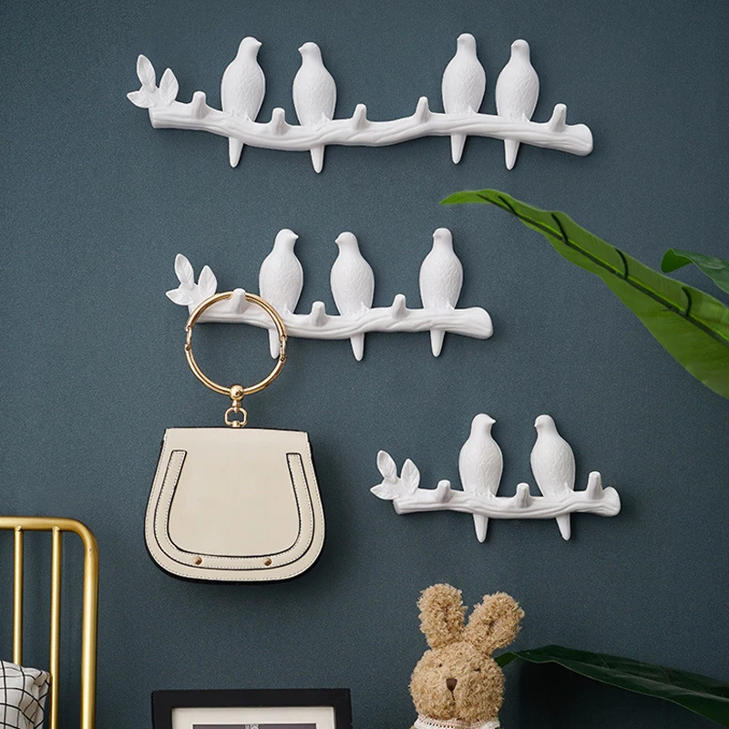 Wall Birds Decor Organizer wieszaki haczyki za drzwiami regał magazynowy półka torba uchwyt na ubrania wieszak wieszak na krawaty klucze wiszący