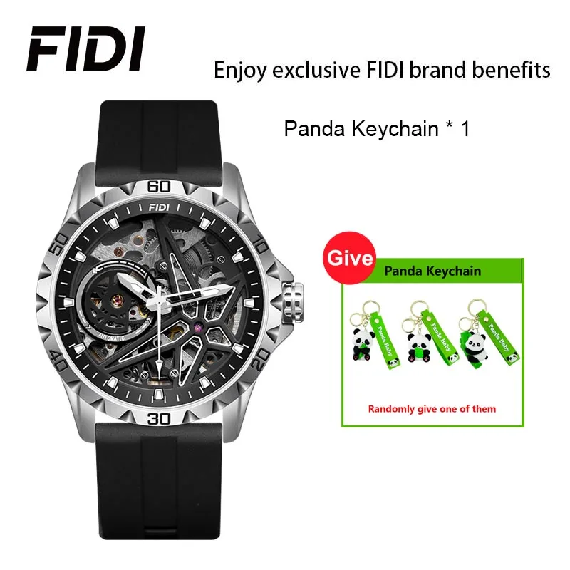 FIDI Men's Luxury Automatic Mechanical Watch - FD103, Fashionable Hollow Dial, Luminous Silicone Strap, Gifts Keychains, Watch