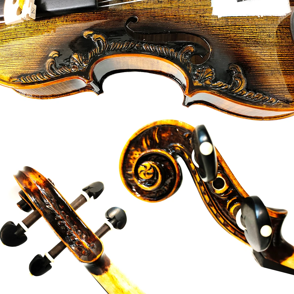 Factory Advanced Oil Varnish Violin Handmade Customizable Pattern Antique 4/4 Violin Carved Violin