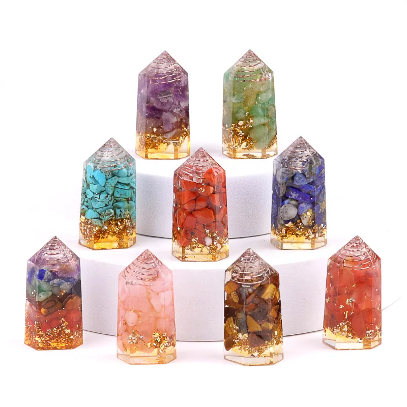 Crystal Chips Gravel Hexagonal Pillar Home Craft Resin Ornament Desktop Decoration Halloween Gemstone Gift