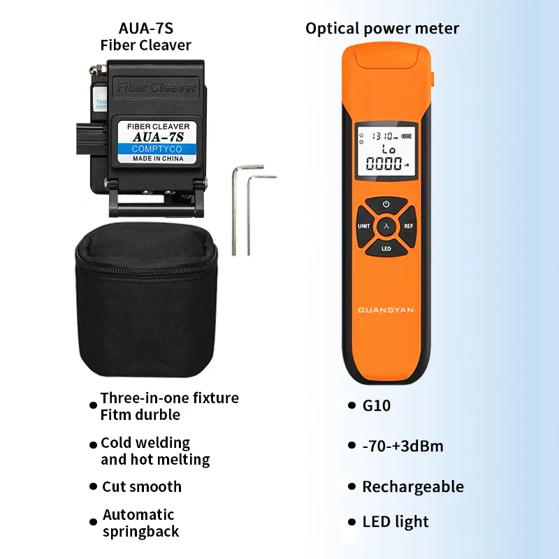 Imagem -02 - Ftth Fibra Óptica Tool Kit Skl6c Aua7s Fibra Cleaver -70+ 10db Medidor de Potência Óptica 10mw Localizador Visual Falha Cfs33 Stripper