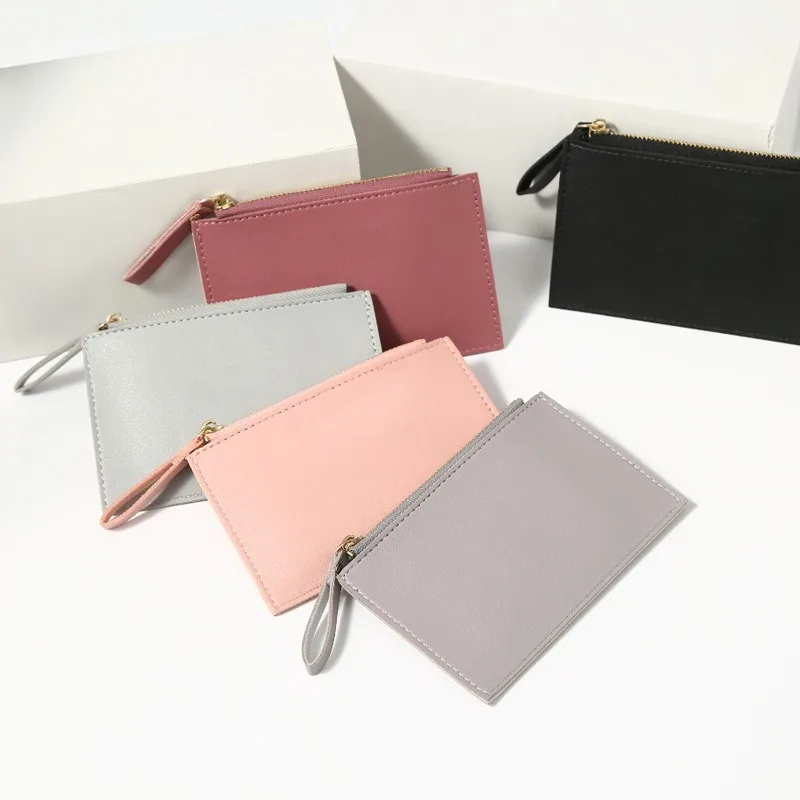 

Women's Zipper Coin Purse - Slim Card Holder Wallet for Bus Passes & Documents (Solid Colors, Student Essential)