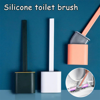 Flexible Toilet Brush Cleaner Long Handle Hanging Silicone 360 Degree No-Dead-Corner Flexible Cleaner Brush Holder Set Bathroom