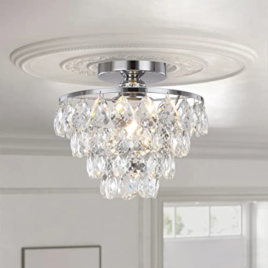 

Mini Crystal Chandelier Ceiling Light Small Modern Crystal Ceiling Light for Hallway Fixtures Semi Flush Mount Chandelier for B