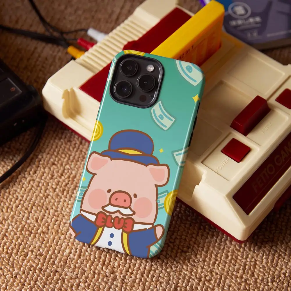 LuLu The Piggy Phone Case For iPhone 18 17 16 15 14 13 Pro Max Plus Glossy HD Double-Layer Liquid Hard Shell