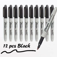 12pcs Black Permanent Marker Pens, Fine Tip, Waterproof, Quick Drying
